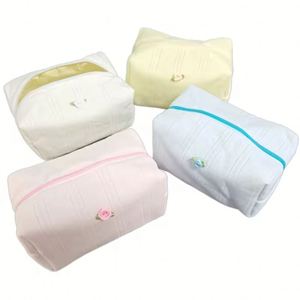 Quilted Floral Women's Fluffy Cotton Makeup Bag Zipper Closure <b>Large</b> Capacity Travel Cosmetic Organizer Durable Fashion Design - Product Image 1