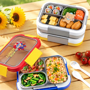 Boîte à lunch en plastique de dessin animé, adaptée aux étudiants, aux employés de bureau, simple et portable avec boucle - Product Image 1
