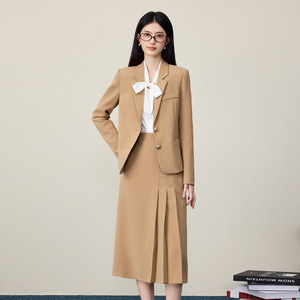 Women's Black Suit Set Midi Skirt Full Sleeve Office Lady Anti-Wrinkle Polyester Spring Autumn Formal Work Attire - Product Image 2