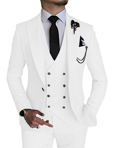 3 pezzi a forma di uomo fantasia Slim-fit Business Casual banchetto e abito da sposa in tinta unita per gli uomini - Product Image 6