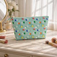 Trousse de Toilette de Voyage Grande Capacité en Polyester avec Fermeture Éclair, Motif à Pois, Trousse de Maquillage Tendance pour l'Été