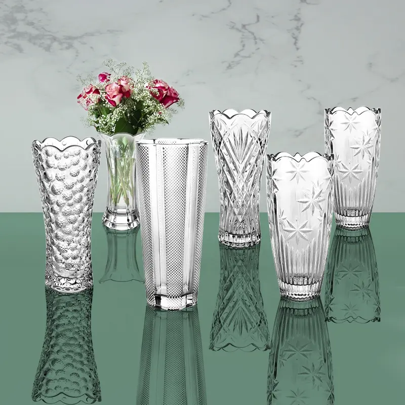Yüksek kaliteli kristal cam, açık doku ile ve güzel yüksek beyaz cam çiçek vazo, zarif ev eşyaları vazo 12 "çiçek vazolar