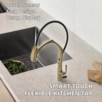 Robinet de cuisine moderne à poignée unique avec capteur tactile intelligent, affichage numérique de la température, douchette extractible, cartouche céramique, finition bronze canon