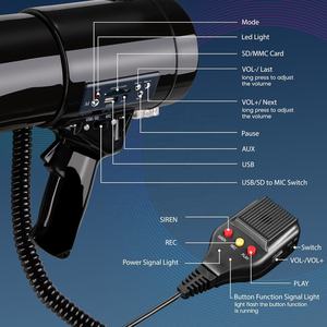 50W उच्च शक्ति रिचार्जेबल के लिए ER-66S यूएसबी पोर्टेबल मेगाफोन को अंतर्निहित सीरेन एलईडी लाइट रिकॉर्डिंग के साथ लाउडस्पीकर - Product Image 2