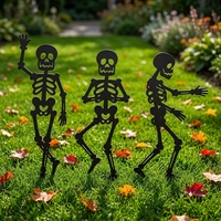 Silhouettes d'extérieur en métal Art Déco noires, artisanales, en forme de squelette, pour décorations d'Halloween effrayantes de jardin et de chemin