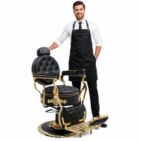 Station de Barbier Vintage de Luxe avec Finition Dorée, Pompe Hydraulique, Inclinaison Complète, Cuir PU pour Équipement de Salon Homme