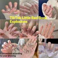 Nail Armor Wearable Nail Patch Drill Little Red Book Kuku Palsu Siap Pakai Ukuran Sedang dan Panjang Gaya Kupu-kupu