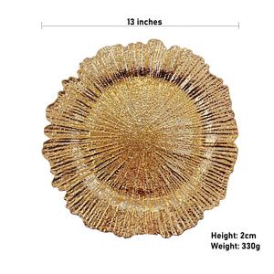 Bunga 13 inci plastik batu karang emas bulat piring pengisi daya hitam massal untuk piring makan malam makanan pernikahan aman - Product Image 5