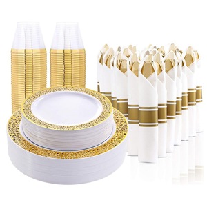 Ensemble d'assiettes en plastique dur transparent jetables à bords argentés de luxe 175 pièces pour les fêtes et les mariages Vaisselle de 7.5 ''et 10.25'' - Product Image 4