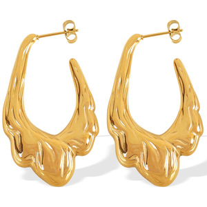 ต่างหูแบบห่วง ชุบทอง ไทเทเนียมสตีล ดีไซน์เรขาคณิต EH707 เครื่องประดับแฟชั่น - Product Image 5