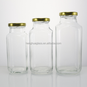 Chất lượng cao pháp vuông bán buôn <span class=keywords><strong>250ml</strong></span> 8oz rõ ràng <span class=keywords><strong>Glass</strong></span> đồ uống chai cho nước ép trái cây sữa lưu trữ với kim loại vít nắp - Product Image 3