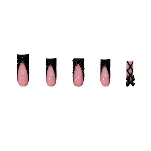 Offre Spéciale : 24 <span class=keywords><strong>faux</strong></span> <span class=keywords><strong>ongles</strong></span> français noirs scintillants, amovibles et à presser pour application sur les doigts - Product Image 5