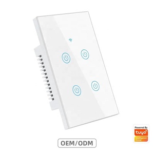 Servicios OEM ODM, Interruptor <span class=keywords><strong>de</strong></span> Pared Inteligente WiFi, Cristal Blanco, 4 Botones, Sin Neutro, Compatible con <span class=keywords><strong>Google</strong></span> Assistant y Alexa - Product Image 1