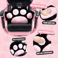 Cute Gaming Chair with Cat Paw Lumbar Cushion and Cat Ears Ergonomic Computer Chair with Footrest Reclining PC Pink Game Chair