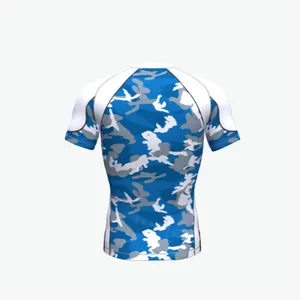 Vente en gros de qualité supérieure avec logo personnalisé Chemises de fitness natation pour hommes Vêtements de sport à manches courtes imprimés Rash Guard Polyester pour adultes