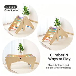 Ensemble de jeu d'escalade Montessori en bois pour enfants, 9 en 1, avec triangle Pikler, pour l'intérieur et la maison, vente en gros - Product Image 2