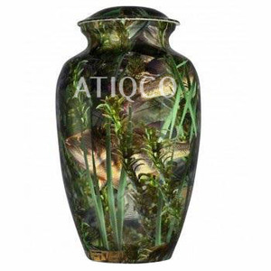ATIQCO Solid Aluminum Metal Cremation Funeral Urn Jungle Design Digital Print Modern Portable <b>Large</b> Capacity Tabletop Vase <b>Jar</b> - Product Image 1