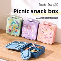 Boîte à lunch pour enfants avec impression de dessins animés, 4 compartiments, avec bol à soupe, anti-fuite, compatible micro-ondes, sans BPA, avec poignée, rentrée scolaire 2026