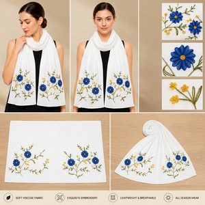<b>Women's</b> Floral Embroidered Viscose <b>Shawl</b> Soft Breathable Lightweight Spring Scarf <b>Wrap</b> for Daily Wear - Product Image 2