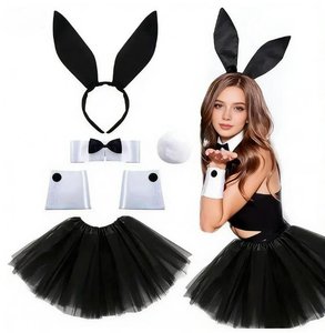 Nuevo Conjunto de <span class=keywords><strong>Disfraz</strong></span> de Conejita de Halloween: Diadema con Orejas de Conejo, Lazo y Cola de Peluche, Accesorios para Fiesta - Product Image 2