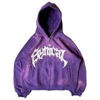 Sudadera con capucha para hombre, personalizada, con bordado 3D digital, ecológica, con forro cortavientos, de corte regular, estilo vintage, con efecto desgastado, con cremallera y lavado ácido.