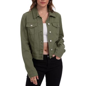 Chaqueta Vaquera Corta Personalizada para Mujer, Manga Larga, con Botones, Bolsillos, Tela Lavada Transpirable - Product Image 1