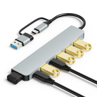 Hub Répartiteur USB Type C 8 en 1 en Aluminium avec 1 Port USB 3.0, 3 Ports USB 2.0, 1 Port USB C, Lecteur de Cartes SD/TF et Ports Auxiliaires 3.5mm