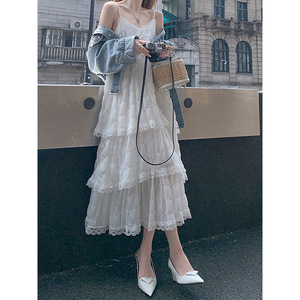 French Style Purple Lace Maxi Dress One Shoulder Breathable Summer Beach Cover Up For Vacation Leisure - Product Image 2