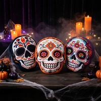 Prêt à expédier : Oreiller en peluche Crâne de sucre d'Halloween, Jouet en peluche Crâne du Jour des Morts, Décoration effrayante pour la maison et les fêtes, Promotion cadeau