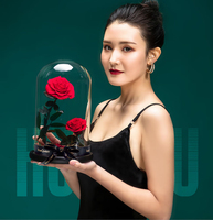 Arrangement de roses éternelles personnalisé en forme de grand cœur, roses fraîches et séchées dans un verre pour la Saint-Valentin, cadeaux de Noël - Longue durée