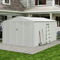Abri de jardin moderne ROYO 10x14 en aluminium, facile à assembler, écologique, blanc/gris, résistant à la décomposition, imperméable et anti-rongeurs
