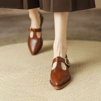 Chaussures Mary Jane pour femmes, style vintage, avec boucle de ceinture, bride en T, en cuir souple, style britannique, talon bloc moyen, mode polyvalente