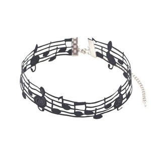 Collier ras du cou noir fait main avec notes musicales, polyvalent et simple, chaîne épaisse pour clavicule, collier élégant. - Product Image 1