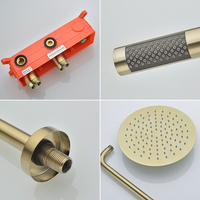 Robinet de salle de bain en laiton à double poignée encastré, finition or brossé, avec cartouche céramique et jets de massage et de pulvérisation