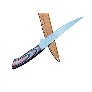 Cuchillo de filetear hecho a mano con hoja de acero D2, mango de madera y funda de cuero, cuchillo para exteriores - Product Image 1