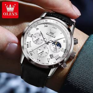 <span class=keywords><strong>Montre</strong></span> pour homme OLEVS 5529 de luxe, étanche, bracelet en cuir, chronographe à quartz, phase lunaire, lumineuse, <span class=keywords><strong>montre</strong></span>-bracelet décontractée pour homme - Product Image 4