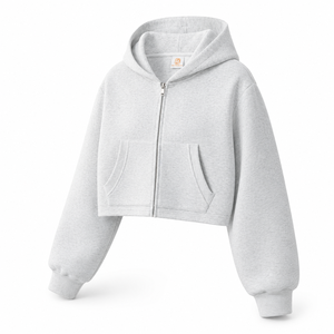 Sweat à capuche zippé court personnalisé avec broderie pour homme, veste polaire oversize grise en polyester/coton, streetwear OEM pour l'automne - Product Image 3