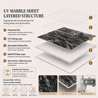 Panneau mural en PVC haute brillance MORLENX, texture de pierre de cristal noir, feuille de marbre UV, pour projet d'aménagement intérieur d'hôtel de luxe