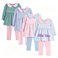 Ensemble de vêtements pour enfants avec col à volants brodés, tunique et leggings pour bébé fille, tenue d'automne-hiver, vêtements en coton rayé pour petite fille