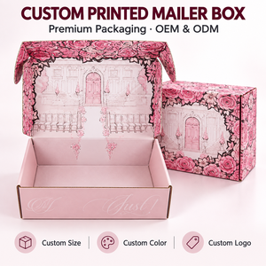 Caja de correo corrugada impresa por dentro y por fuera, personalizada, con diseño floral de rosas rosadas, impresión a todo color, plegable, de fábrica propia. - Product Image 1
