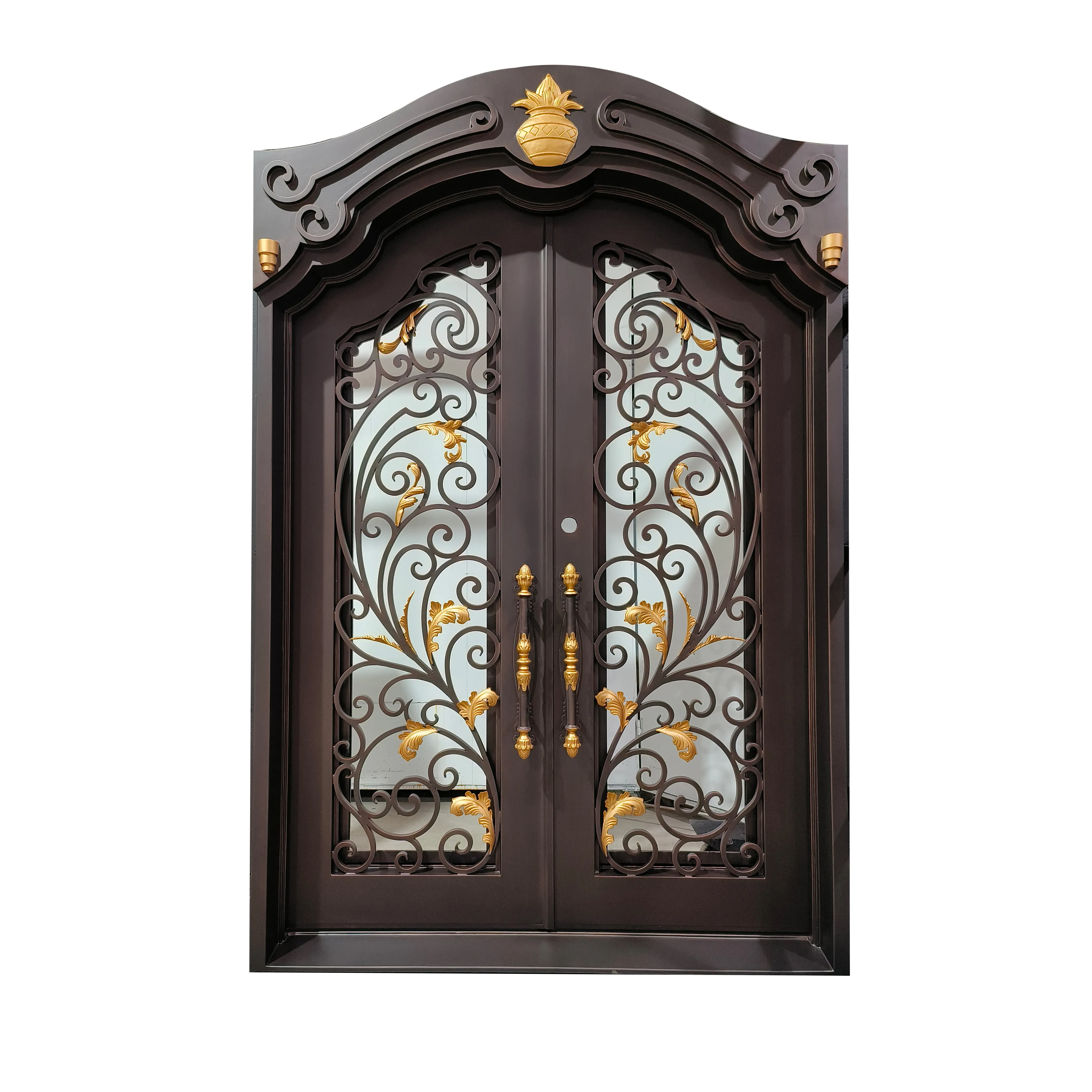 Porte personnalisée moderne et exclusive Entrée extérieure principale Sécurité Portes doubles décoratives de luxe en fer forgé pour maisons et villas