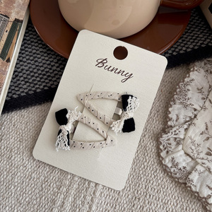 Accessoires pour enfants en coton et <span class=keywords><strong>lin</strong></span>, nœud à pois noir et <span class=keywords><strong>blanc</strong></span>, dentelle en tissu, pince à cheveux élégante, cheveux rebelles, côté cheveux - Product Image 3