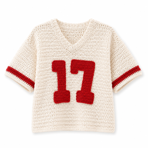 Wholesale Customizable Women's Winter Team Color Crochet Football Jersey Blank Knit 100% Cotton Custom <b>Logo</b> Front Embroidery - Product Image 2