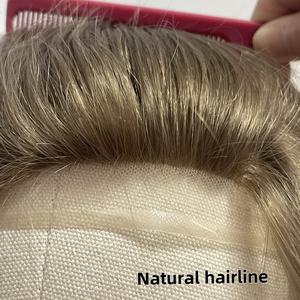Prothèse capillaire en dentelle pour hommes, système de remplacement capillaire en cheveux naturels, avec dos et côtés en poly, couleur claire, vente en gros - Product Image 1