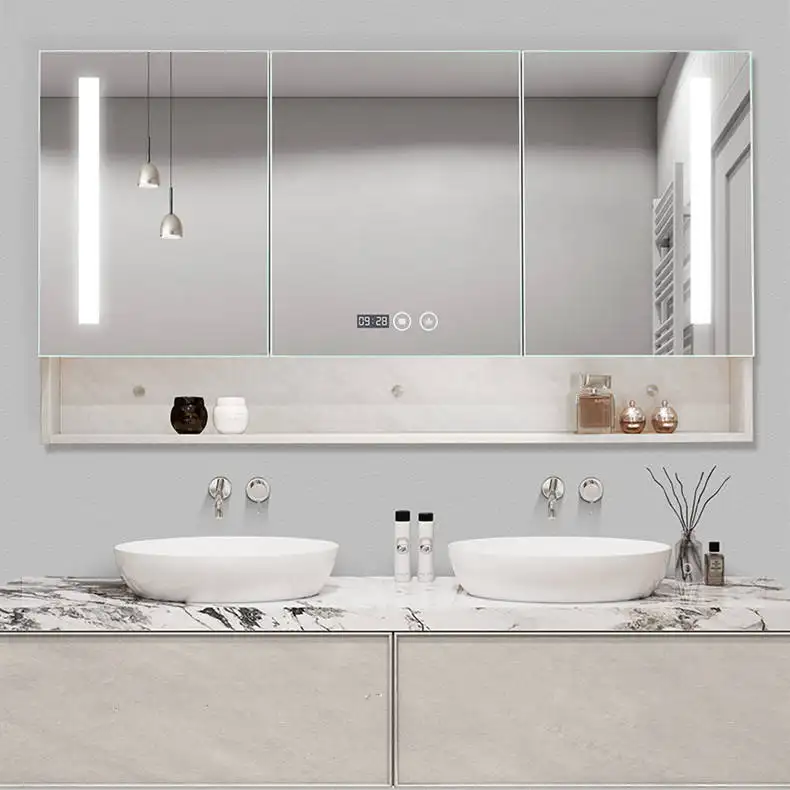 Hot Sale Modern Wall Mounted Solid Wood Smart LED Bathroom Vanity Cabinet