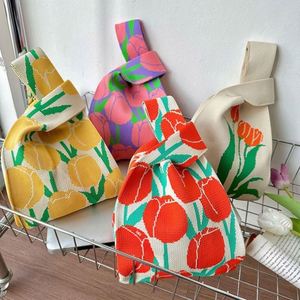 2025 Trendy Cute Crochet Wrist Knot Bag Floral Knitted <b>Purse</b> <b>Small</b> Knitting Beach Tote Gift Bag for Girls - Product Image 4