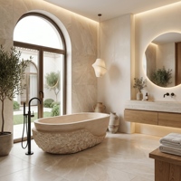 Baignoires ovales modernes sur mesure de luxe en travertin blanc crème exclusif, autoportantes pour salle de bain, villa, hôtel, maison