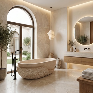 Bañeras Ovaladas Modernas de Lujo Hechas a Medida, Exclusivas de Travertino Blanco Crema, Independientes, para Baño, Villa, Hotel, Casa - Product Image 5