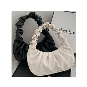 Wholesale ladies fashion handbags pu leather pleated cloud bag girls cute purse female hand bag