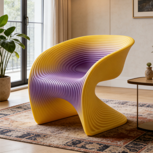 Fauteuil nordique dégradé jaune-rose, canapé individuel, chaise longue esthétique fluide, mobilier d'intérieur aux couleurs vives et vibrantes - Product Image 3